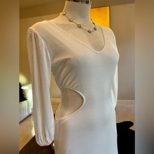 Ark & Co S Ivory Stretch Modal Lined V Neck Fit Flare Maxi Cut Out Dress